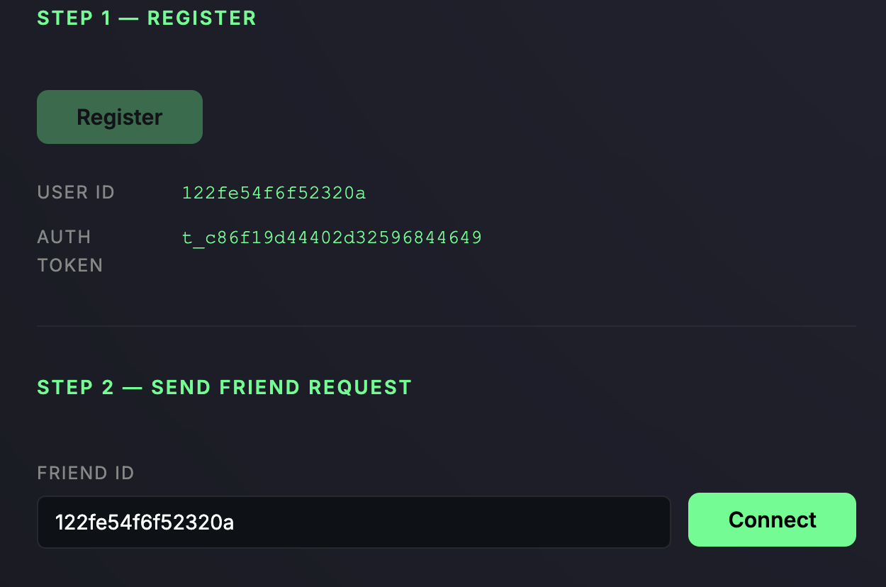 Step 2 — Friend request sent successfully
