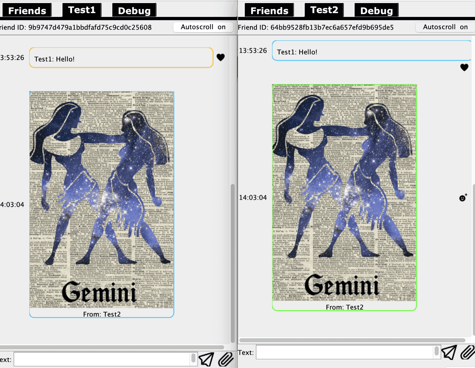 ChatJavaUI client connected to the Gemini-built Python server, showing a successful end-to-end encrypted message exchange.