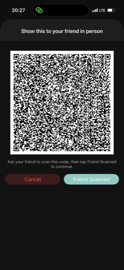 Alice's phone displaying her friend-request QR code