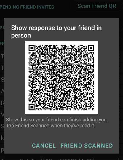 Bob's phone showing his response QR code