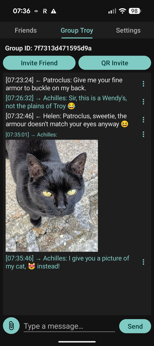 Secure Chats Android app showing an end-to-end encrypted group chat